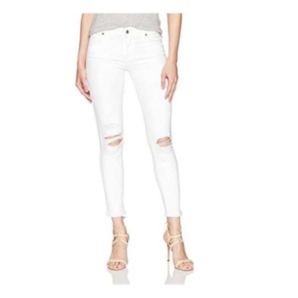 7 for All Mankind Jeans Ankle‎ Gwenevere White Distressed 29 Raw Frayed Hem